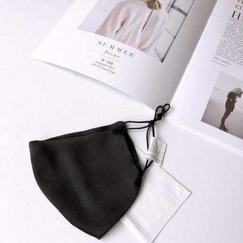 ROSEWARD 100% Mulberry Silk Black Face Mask Reusable Washable Adjustable with Filter Pocket - Image 3
