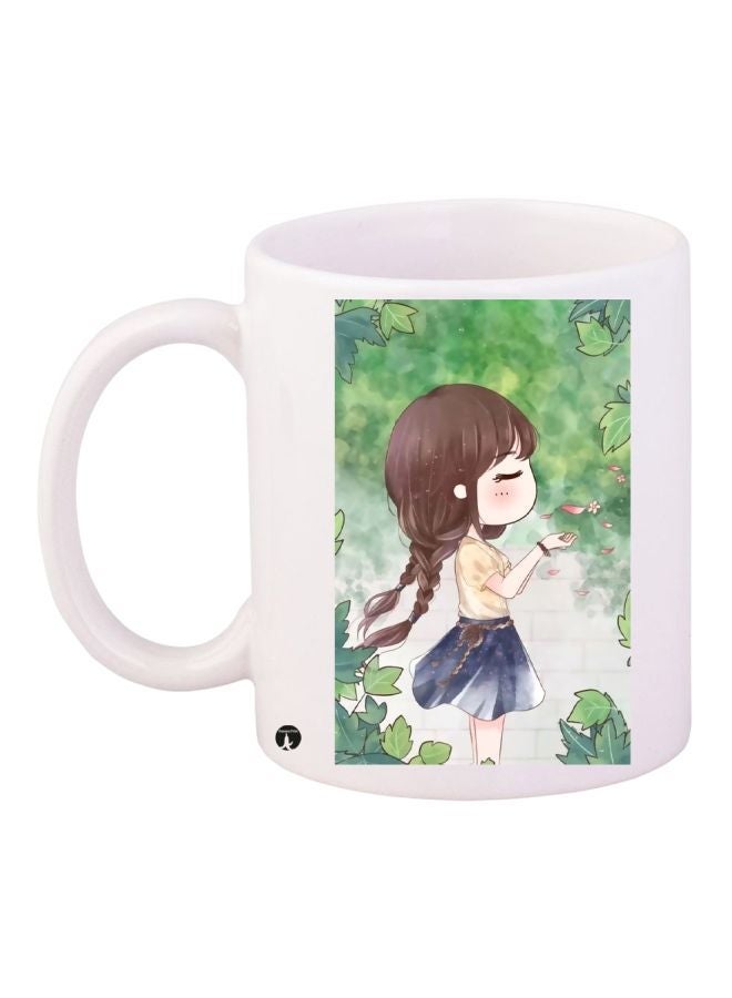 Cartoon Printed Coffee Mug White/Green 11ounce
