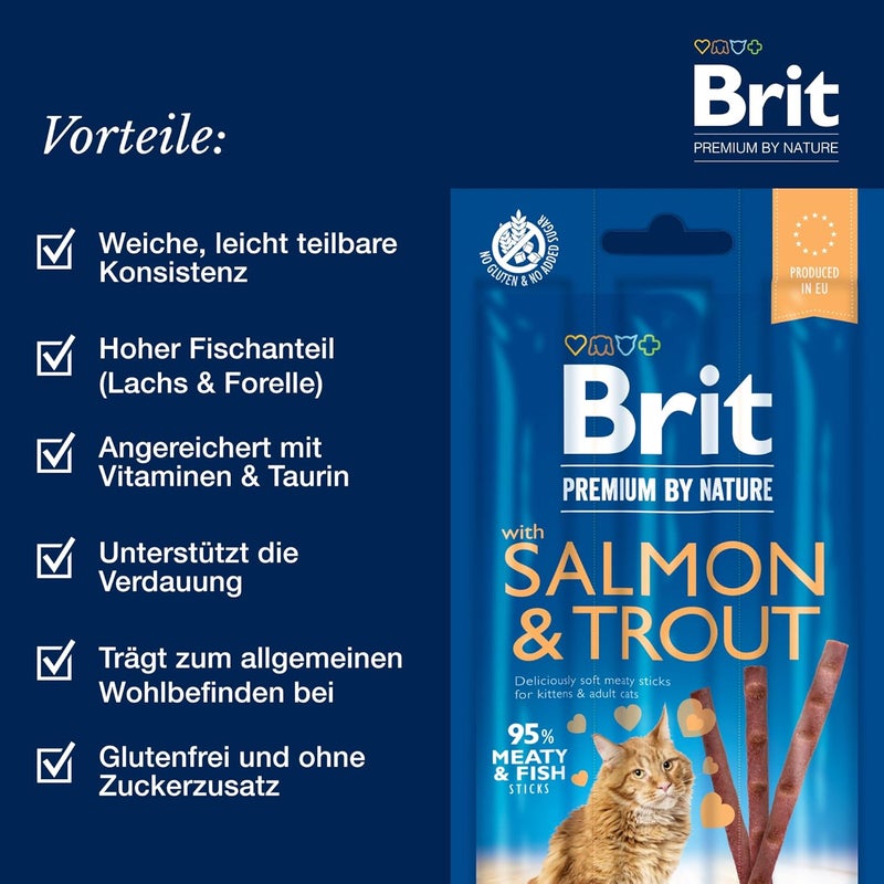 BRIT Non sticky surface Brit Premium by Nature Cat Sticks with Salmon & Trout, 3pcs All-scene compatible build - Image 2