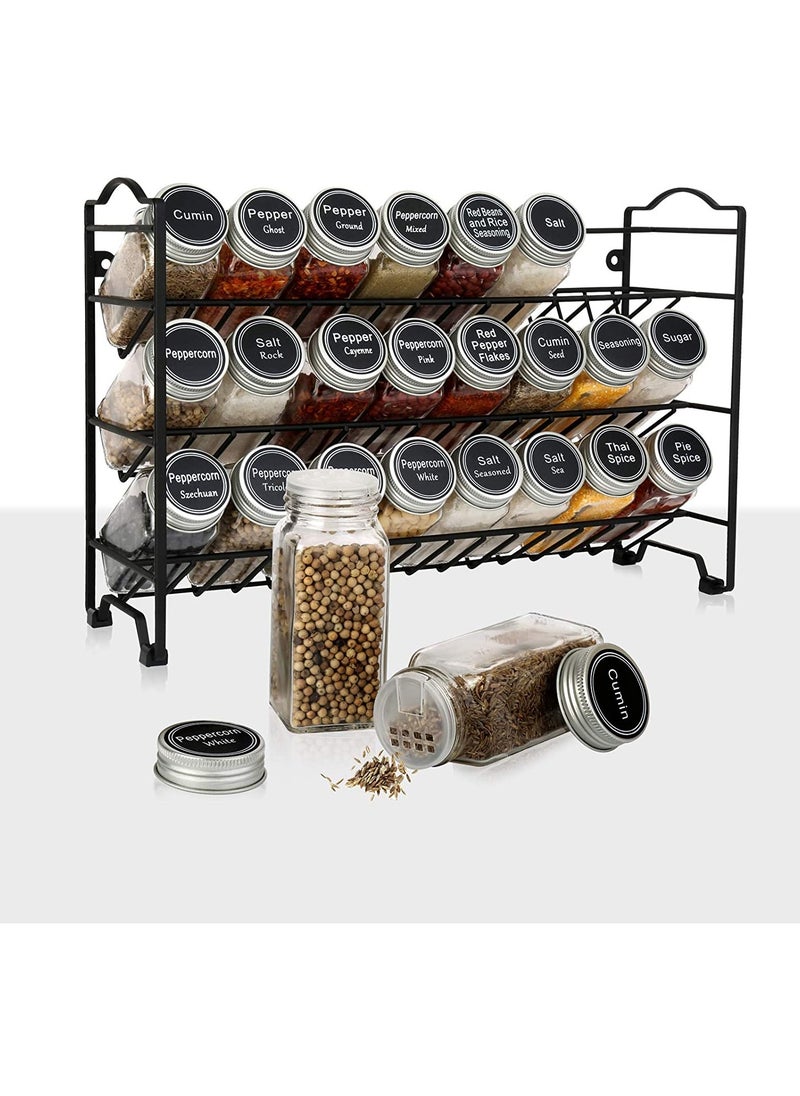 BestStore - Spice Rack Organizer with 24 Square Spice Jars 120 ml with 386 Labels and Chalk Marker and Funnel - Image 1