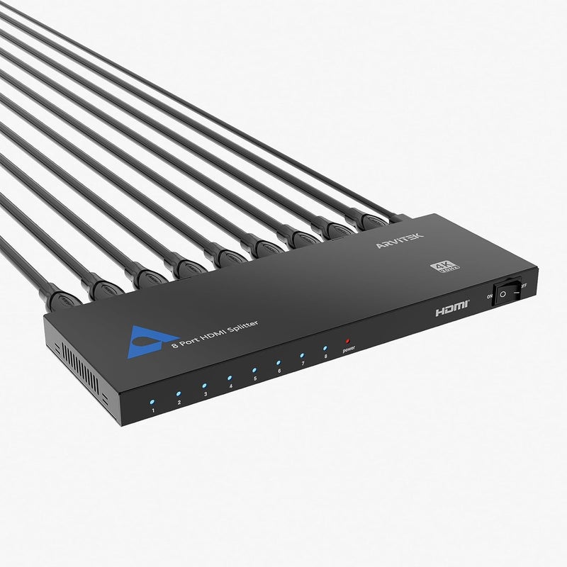 Arvitek Slim 1x8 HDMI Splitter 1 in 8 Out, 4K 8 Port HDMI Splitter for TV Monitor, Non-Slip Distributor for PS4 Fire Stick HDTV - Image 1