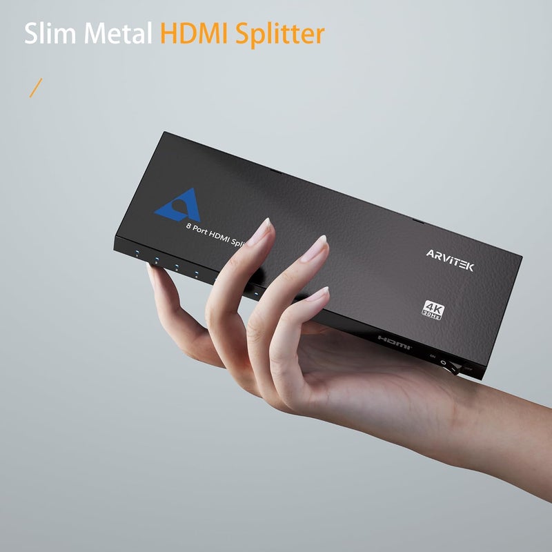 Arvitek Slim 1x8 HDMI Splitter 1 in 8 Out, 4K 8 Port HDMI Splitter for TV Monitor, Non-Slip Distributor for PS4 Fire Stick HDTV - Image 5