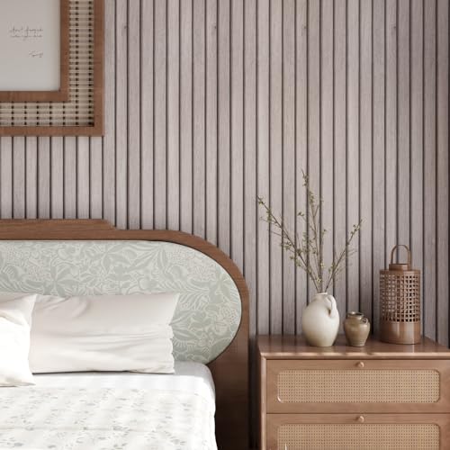 CRE8TIVE Light Grey Wood Slat Wallpaper Peel and Stick Wood Contact Paper Waterproof Faux Wooded Slats Wall Panel Wallpaper 12"x80" Removable Self Adhesive Wood Grain Vinyl Wrap for Bedroom Wall Decor - Image 3