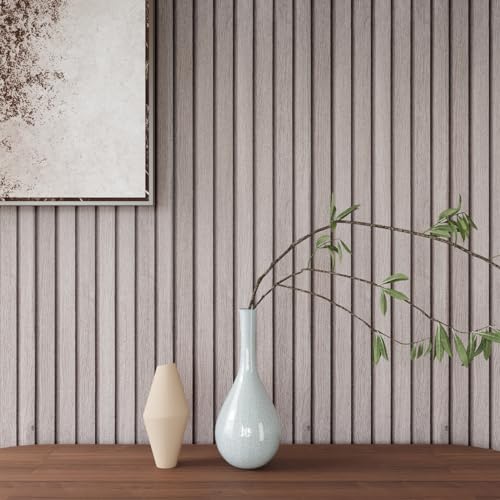 CRE8TIVE Light Grey Wood Slat Wallpaper Peel and Stick Wood Contact Paper Waterproof Faux Wooded Slats Wall Panel Wallpaper 12"x80" Removable Self Adhesive Wood Grain Vinyl Wrap for Bedroom Wall Decor - Image 2