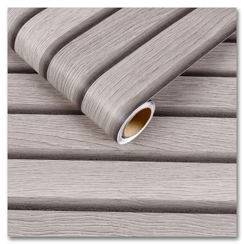 CRE8TIVE Light Grey Wood Slat Wallpaper Peel and Stick Wood Contact Paper Waterproof Faux Wooded Slats Wall Panel Wallpaper 12"x80" Removable Self Adhesive Wood Grain Vinyl Wrap for Bedroom Wall Decor - Image 1