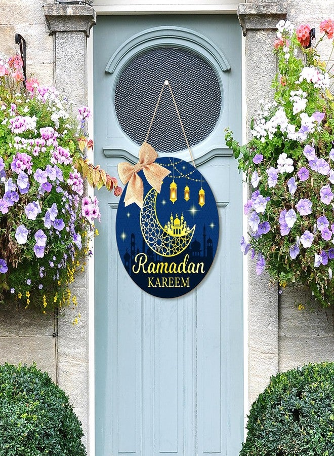 Sophena Wooden Ramadan Decorations Eid Mubarak Door Wreath for Front Door Sign Wall Hanger, Kareem Ornament Moon and Stars Sign Welcome Hanging for Home Decor Islamic Muslim Party Outdoor Indoor Supply - Image 2