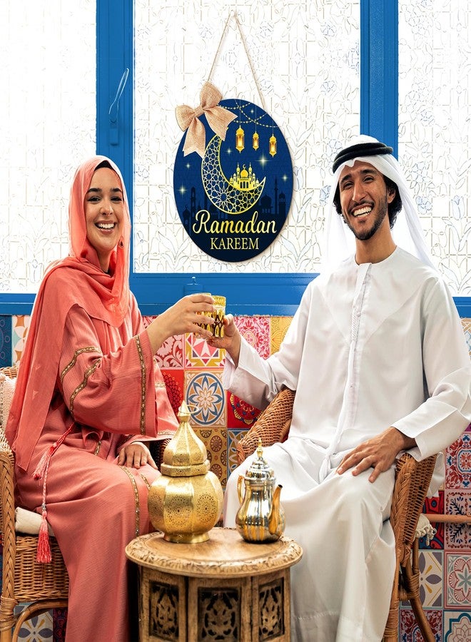 Sophena Wooden Ramadan Decorations Eid Mubarak Door Wreath for Front Door Sign Wall Hanger, Kareem Ornament Moon and Stars Sign Welcome Hanging for Home Decor Islamic Muslim Party Outdoor Indoor Supply - Image 4