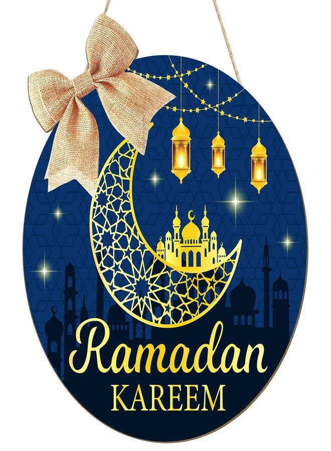 Sophena Wooden Ramadan Decorations Eid Mubarak Door Wreath for Front Door Sign Wall Hanger, Kareem Ornament Moon and Stars Sign Welcome Hanging for Home Decor Islamic Muslim Party Outdoor Indoor Supply - Image 1