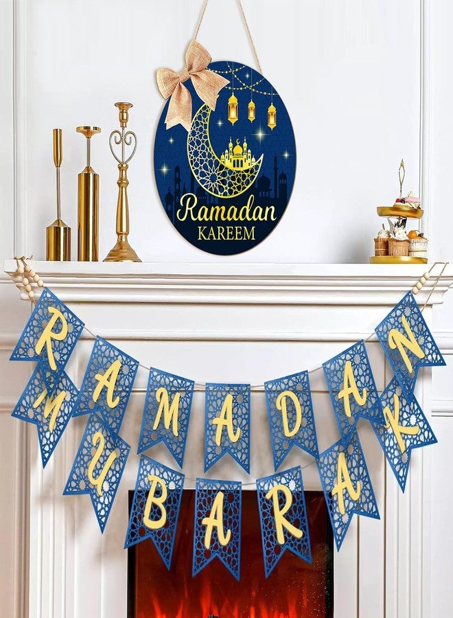 Sophena Wooden Ramadan Decorations Eid Mubarak Door Wreath for Front Door Sign Wall Hanger, Kareem Ornament Moon and Stars Sign Welcome Hanging for Home Decor Islamic Muslim Party Outdoor Indoor Supply - Image 3