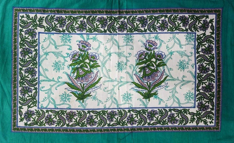 ART WORLD Queen Size Double Bed Sheet with Pillow Covers Pure Cotton Traditional Printed Bedcover (Sea Green, Queen) - Image 2