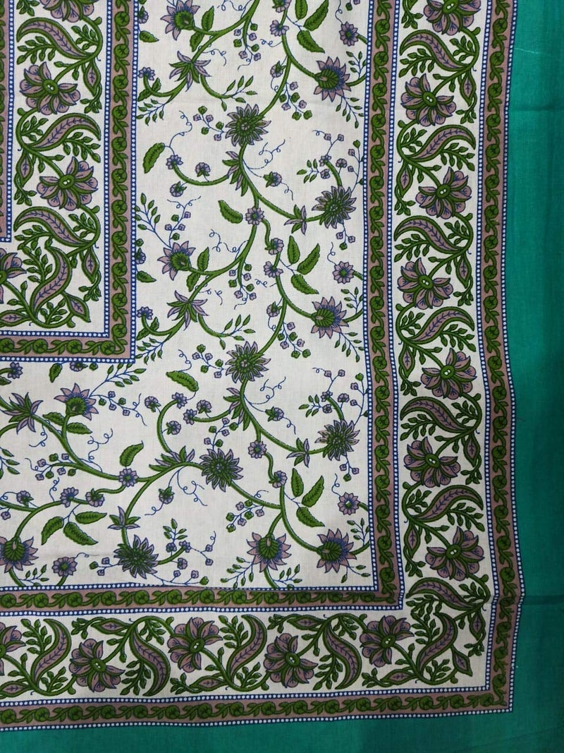 ART WORLD Queen Size Double Bed Sheet with Pillow Covers Pure Cotton Traditional Printed Bedcover (Sea Green, Queen) - Image 3