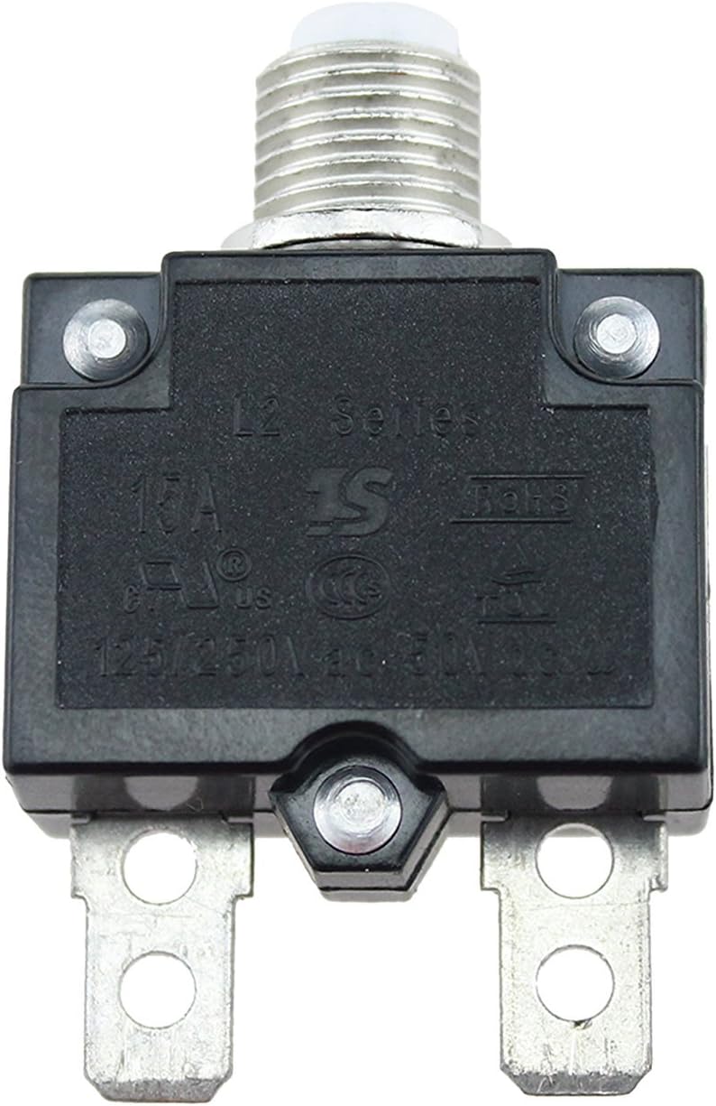 T Tocas 5pcs Push Button Reset 15A Circuit Breakers with Quick Connect Terminals and Waterproof Button Cap - Image 3