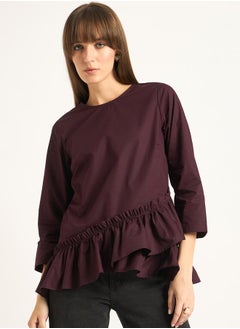 Femmella Solid Asymmetric Ruffle Detail Poplin Top by Styli  - Image 1
