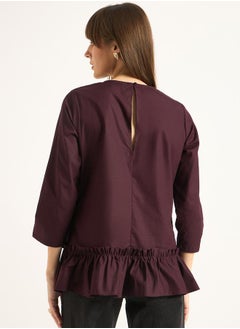 Femmella Solid Asymmetric Ruffle Detail Poplin Top by Styli  - Image 2