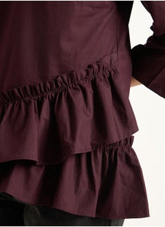 Femmella Solid Asymmetric Ruffle Detail Poplin Top by Styli  - Image 5