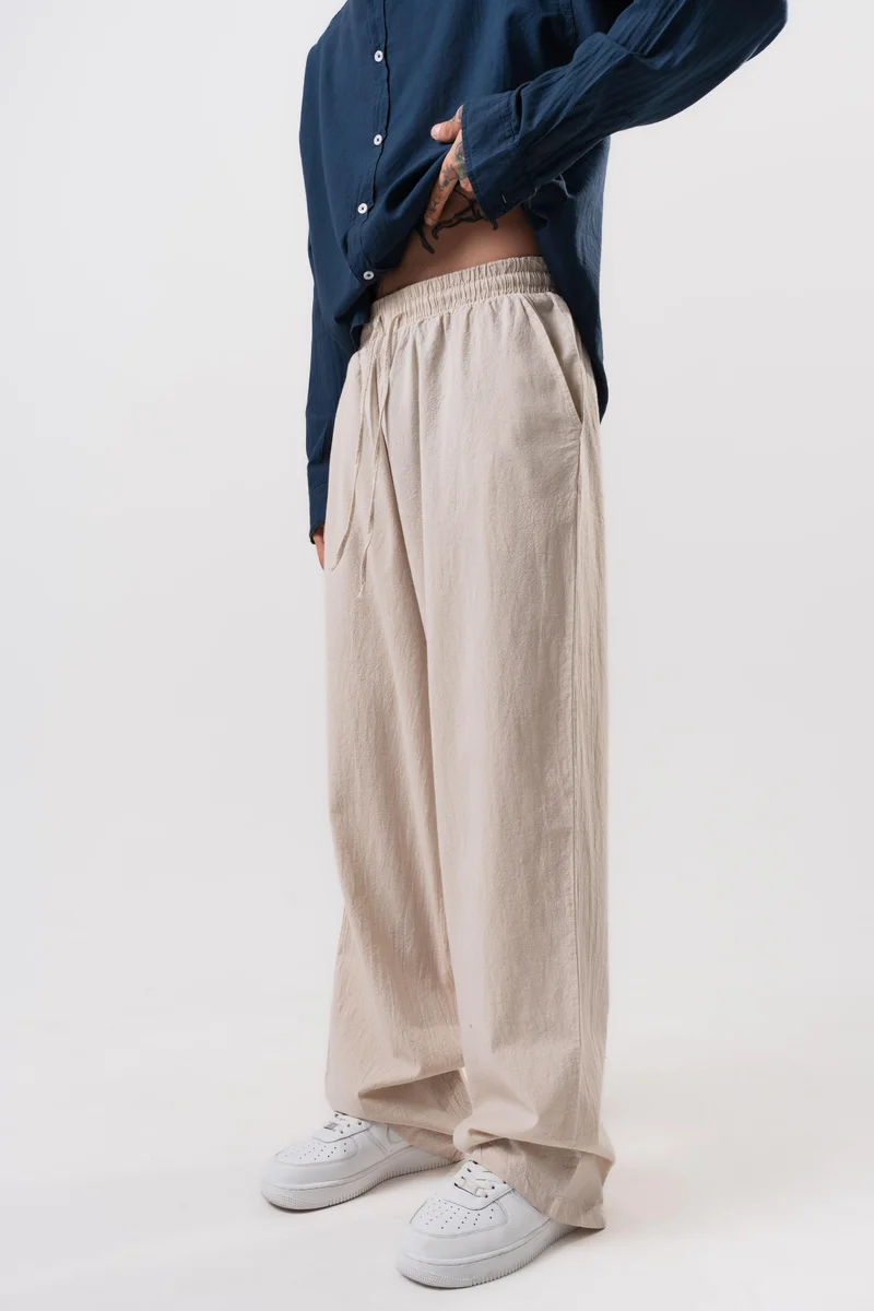 RESPIRE Men's Muslin Fabric Baggy Trousers, Beige