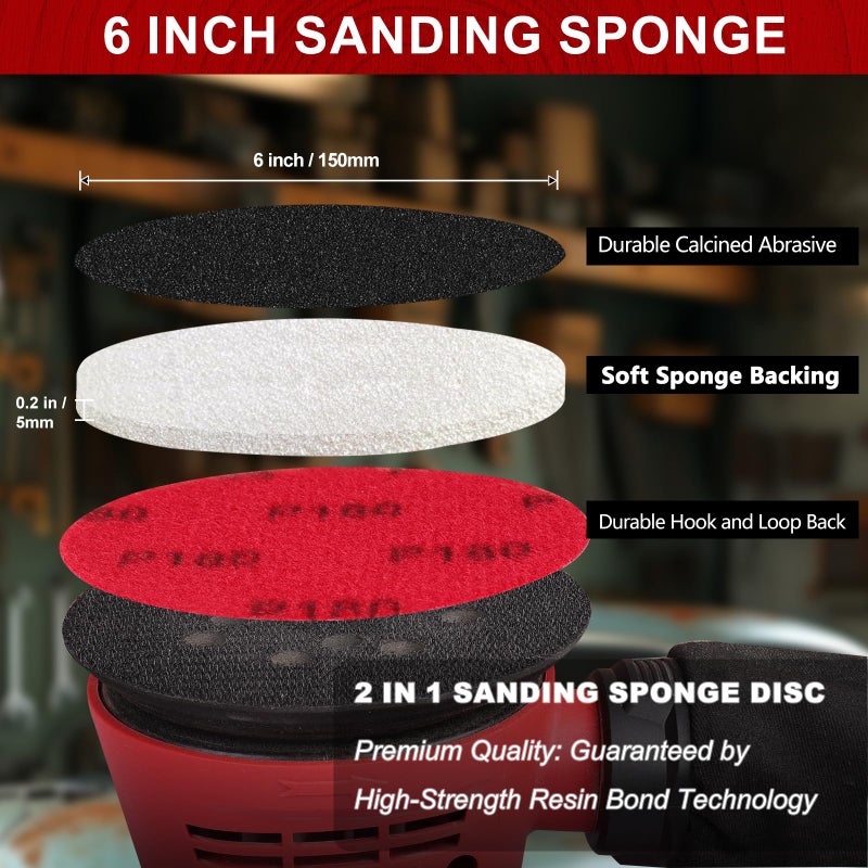 Shineboc 12Pcs 6 Inch Hook and Loop Sanding Sponge Discs 3000 Grit Wet Dry Sanding Pads, Foam Sandpaper for Random Orbital Sander, Curved Surface Large-Area Sanding Polishing for Metal Wood Automotive - Image 2
