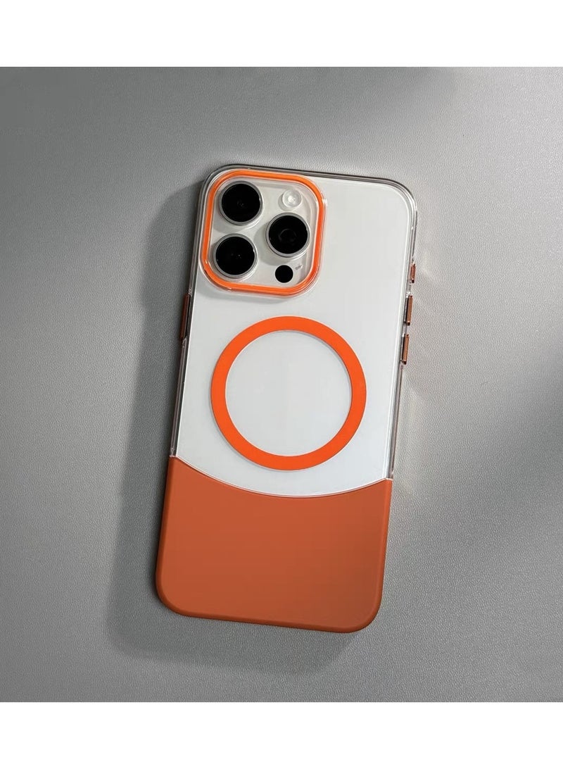 2 in 1 Ultra Thin Magnetic, Transparent, Shockproof, Hard PC Back,Anti Fall Removable, Splicing Cover Phone Case for iPhone 16 plus(orange) - Image 1