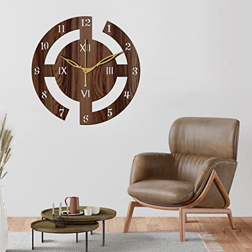 Freny Exim 12" Inch Wooden MDF English Numeral Round Analog Wall Clock Without Glass (Brown, 30Cm X 30Cm) - 27 - Image 3