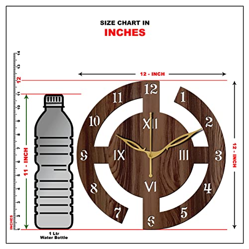Freny Exim 12" Inch Wooden MDF English Numeral Round Analog Wall Clock Without Glass (Brown, 30Cm X 30Cm) - 27 - Image 5