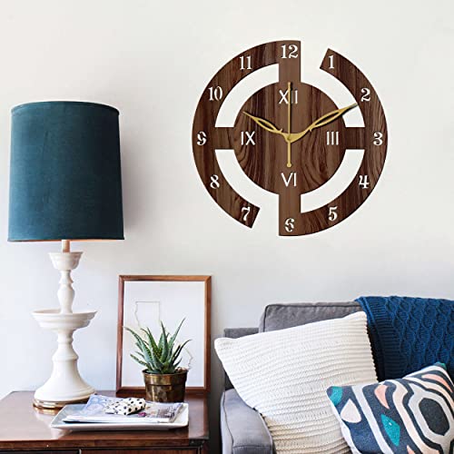 Freny Exim 12" Inch Wooden MDF English Numeral Round Analog Wall Clock Without Glass (Brown, 30Cm X 30Cm) - 27 - Image 2