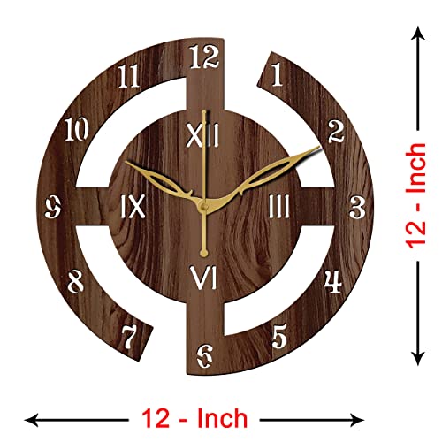Freny Exim 12" Inch Wooden MDF English Numeral Round Analog Wall Clock Without Glass (Brown, 30Cm X 30Cm) - 27 - Image 4