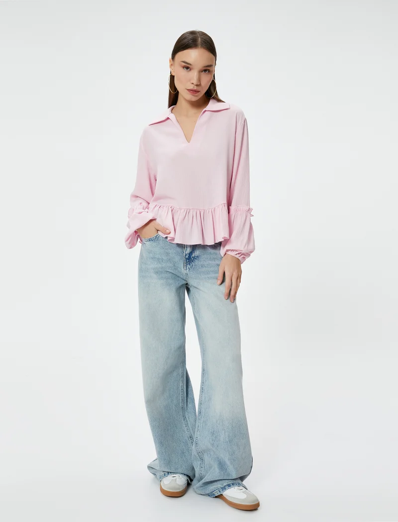 كوتون Ruffle Blouse