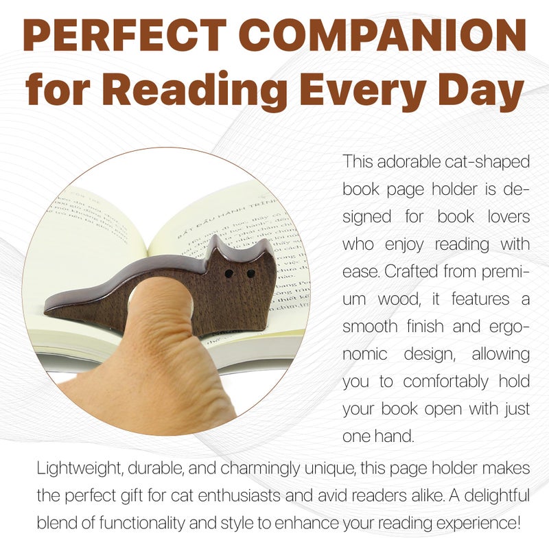 WACANTIC Cat Book Page Holder, Smooth Finish Walnut Wood Book Holder for Reading, Ideal Book Reader Gifts & Reading Accessories,Book Worm Gifts for Women, Thumb Book Page Holder - Book Lovers & Literary Gifts - Image 5