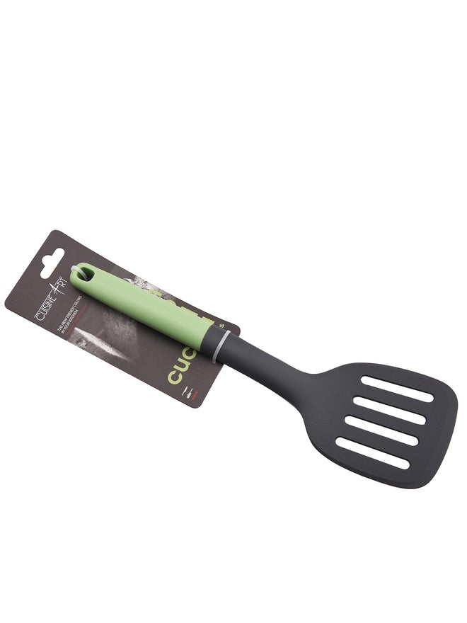 Cuisine Art PP Handle Nylon Slotted Turner with Hanging Hole, Heat Resistant, Pesto Green