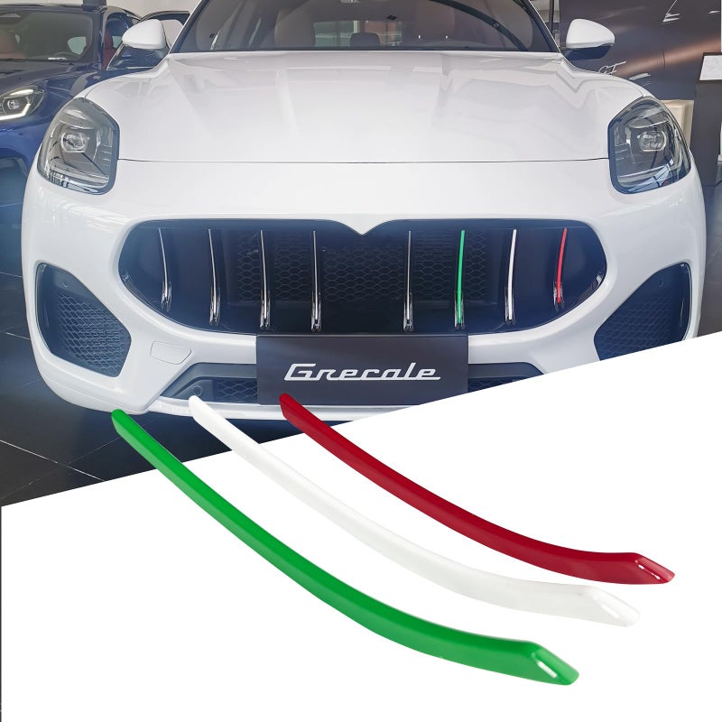 Car front grille decorative strip cover with Italian flag three color front grille mesh decorative strip cover compatible with Maserati Grecale 2022 2023 GreenWhiteRed 3Pcs