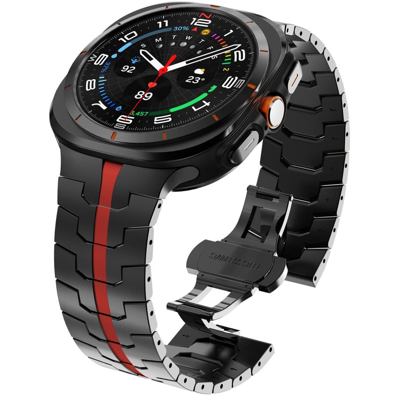 WINGLE Metal Band for Galaxy Watch Ultra Bands 47mm 20252024 Men Rugged Durable Armor Stainless Steel Samsung Galaxy Watch Ultra Band Classy Casual Business Bands Butterfly Folding Clasp BlackRed - Image 2