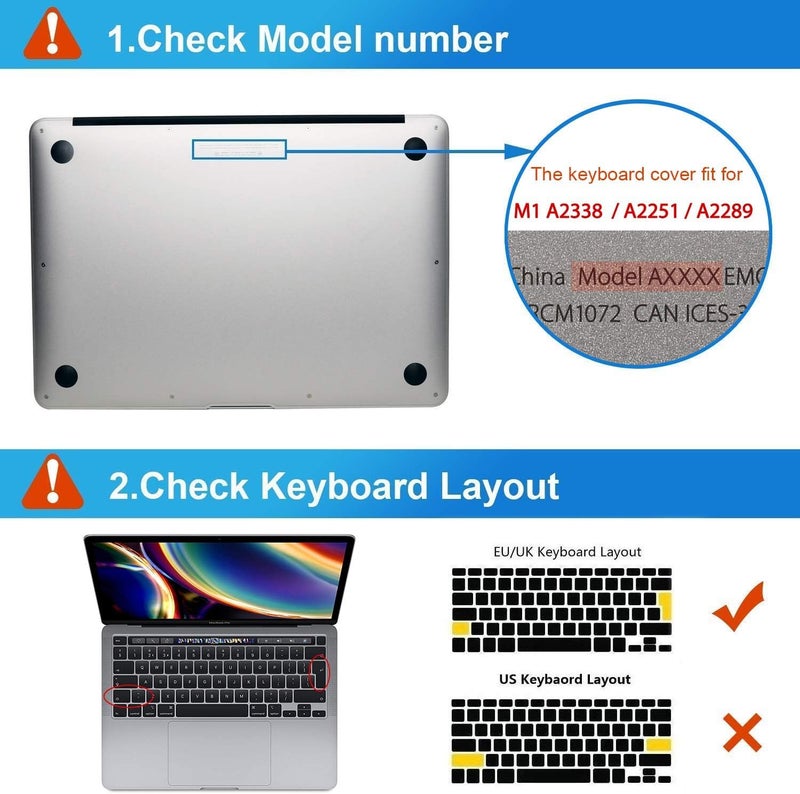 إيوكو غطاء لوحة المفاتيح EooCoo متوافق مع 2023-2020 M2/M1 Macbook Pro 13 بوصة A2338 A2289 A2251 A2141 مع شريط اللمس وTouch ID، تخطيط المملكة المتحدة والاتحاد الأوروبي، غطاء حماية فائق الرقة، TPU شفاف - Image 1