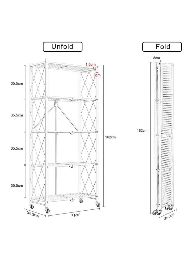BLOOMING TIME 5 Tier Foldable Storage Rack Kitchen Storage Shelf Kitchen Garage Home Closet Office Storage Rack Storage Organizer Storage Shelves - Image 5