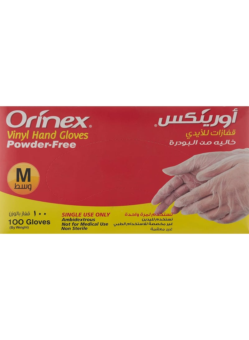 أورينيكس قفازات تنظيف شفافة خالية من البودرة من اورينكس، 100 قطعة بمقاس M - Image 1