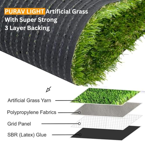 Purav Light 40mm(Size - 1.6 x 3 Feets) Natural Looking Anti Slip Artificial Green Grass Mat for Floor Home Grass Carpet for Balcony - Image 4