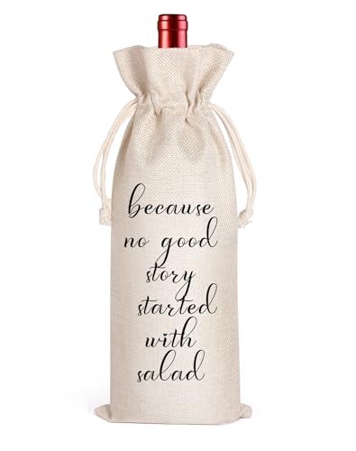 LANBAIHE Wine Gifts Bag for Housewarming, Wedding Birthday Retirement Engagements New Job Gifts, Because No Good Story Started with Salad Wine Bag - Image 1
