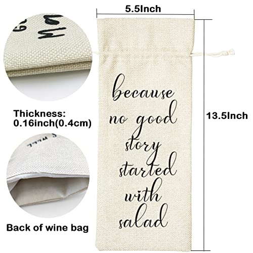 LANBAIHE Wine Gifts Bag for Housewarming, Wedding Birthday Retirement Engagements New Job Gifts, Because No Good Story Started with Salad Wine Bag - Image 2