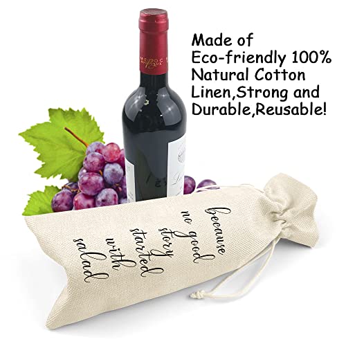 LANBAIHE Wine Gifts Bag for Housewarming, Wedding Birthday Retirement Engagements New Job Gifts, Because No Good Story Started with Salad Wine Bag - Image 4