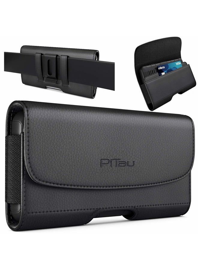 PiTau Bomea iPhone 8 6 6S iPhone 7 Leather Case Holster Belt Case with Clip/Loops Belt Pouch Holder for Apple iPhone 6 6S 7 8 Phone with a Slim Hard Case on - Built in ID Card Slot - Black - Image 1