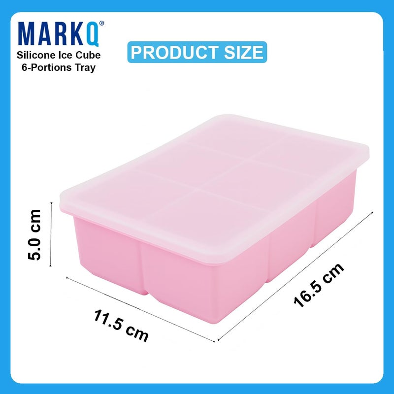 MARKQ Ice Cube Tray Silicone 6 Cavities – Multipurpose Flexible Ice Mold Set for Freezer | Food-Grade Silicone Ice Maker Trays for Water, Juice, Baby Food & Kitchen Use, Assorted Color, Pack of 1 - Image 2