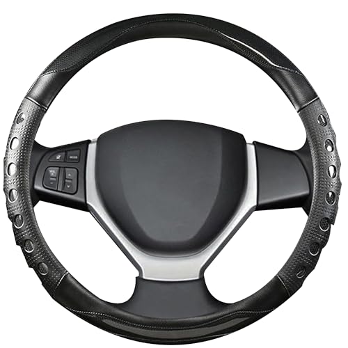 NIKAVI Fashion Steering Wheel Cover - Black Color | Size - Medium | Diameter 38 cm | D-Type | Car Steering Wheel Protector, Anti-Slip, Stylish Leather Finish Grip Cover for Flat Bottom Wheels - Image 2