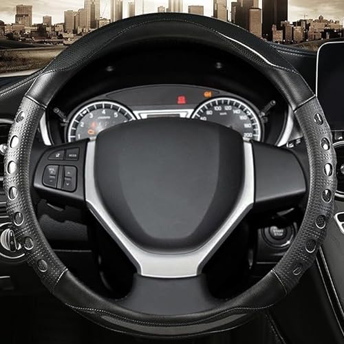 NIKAVI Fashion Steering Wheel Cover - Black Color | Size - Medium | Diameter 38 cm | D-Type | Car Steering Wheel Protector, Anti-Slip, Stylish Leather Finish Grip Cover for Flat Bottom Wheels - Image 1