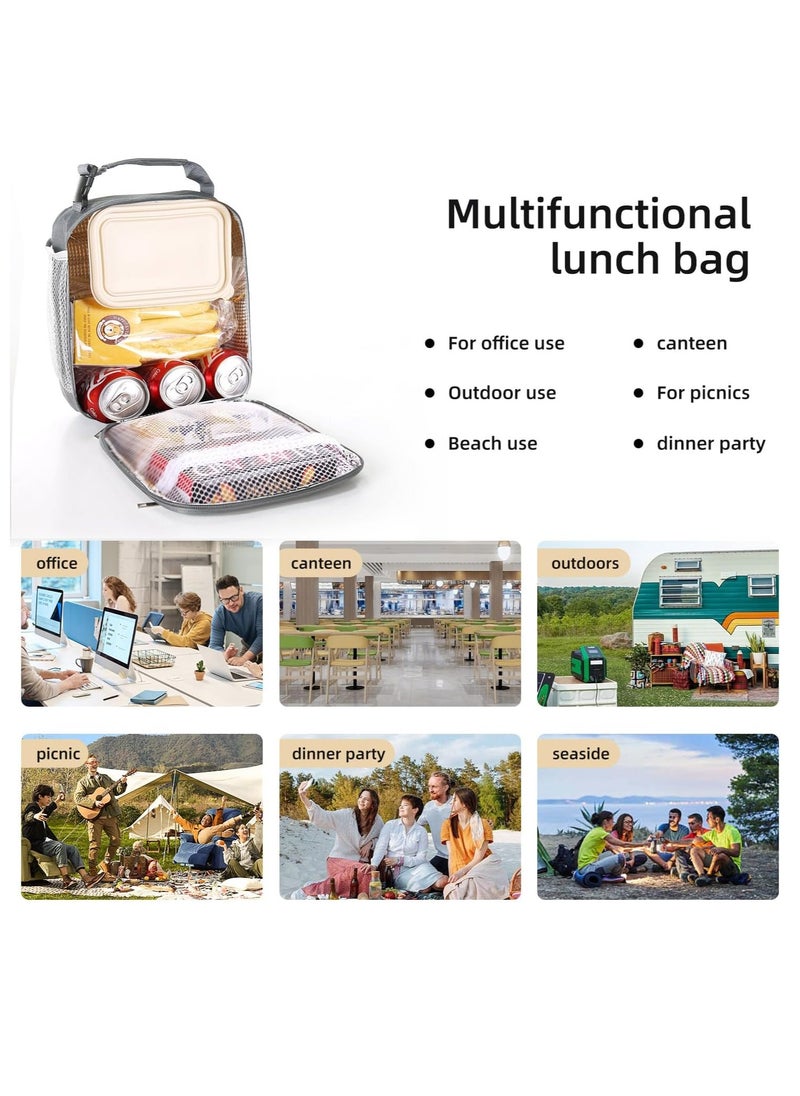 Mmmon - Insulated Lunch Bag,Leakproof Portable Lunch Box for Women Men Boys Girls,Large Capacity Bag with Handle and Bottle Pocket for Office School Camping Hiking Outdoor Beach Picnic (Gray) - Image 1