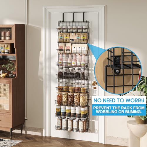 JKsmart 9-Tier Spice Rack Organizer with Door Hook, Wall Mount, and Extra Large Capacity for Pantry Door – Stylish Black Design for Effortless Organization, Ultimate Kitchen Storage Solution - Image 2