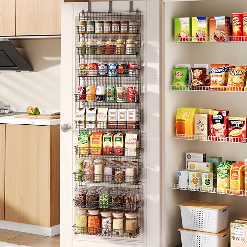 JKsmart 9-Tier Spice Rack Organizer with Door Hook, Wall Mount, and Extra Large Capacity for Pantry Door – Stylish Black Design for Effortless Organization, Ultimate Kitchen Storage Solution - Image 1