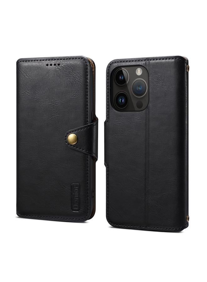 The Bros Case For iPhone 14 Pro Cowhide Texture Wallet Style Leather Phone Case