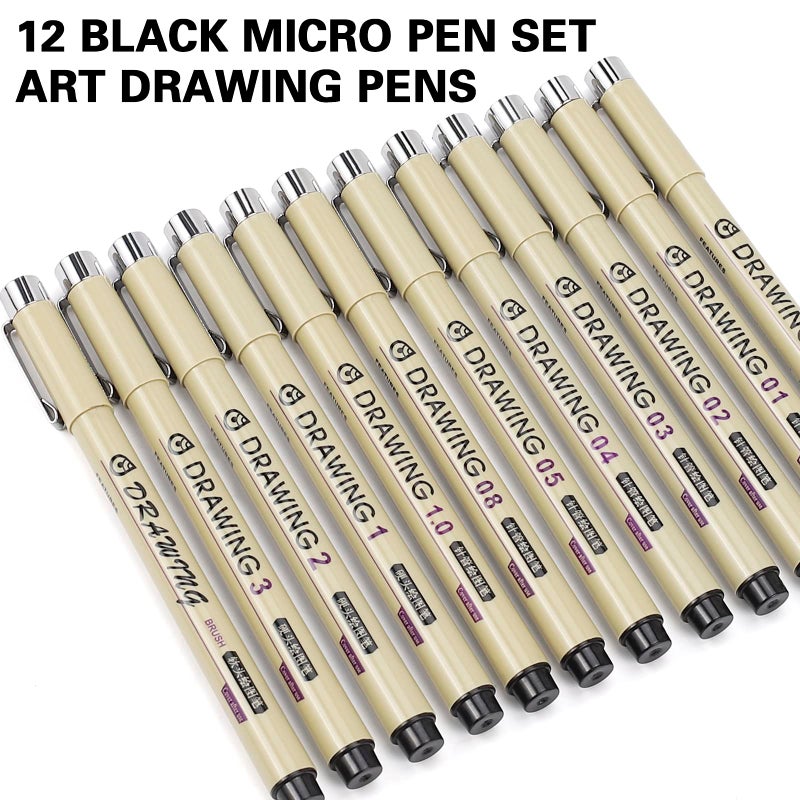 KOUSICOO Muchcute Micro Fineliner Drawing Art Pens: 12 Black Fine Line Waterproof Ink Set Artist Supplies Archival Inking Markers Liner Sketch Outline Anime Gifts Manga Sketching Watercolor Zentangle Kit Stuff - Image 3