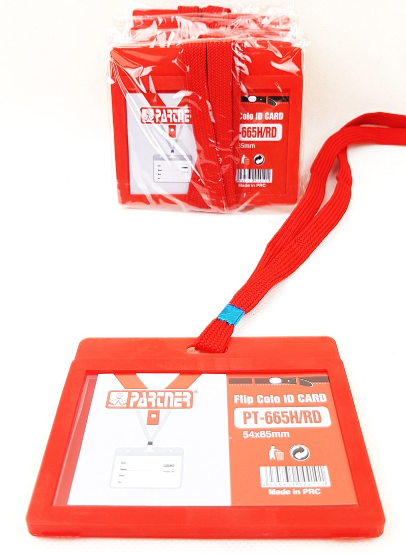 PARTNER حامل بطاقة الهوية 5 قطع أفقي مع حبل أحمر - Image 1