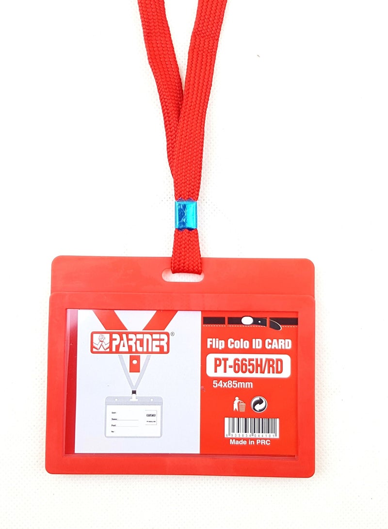 PARTNER حامل بطاقة الهوية 5 قطع أفقي مع حبل أحمر - Image 2