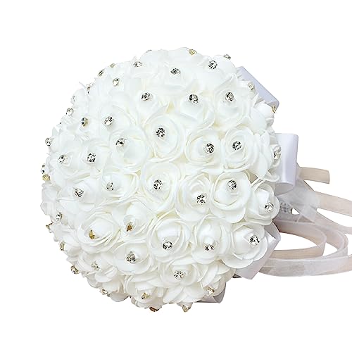 FIDDY898 Wedding Bridal Bouquet Crystal Ribbon Rhinestone Wedding Bridesmaid Bouquet Bridal Artificial Flowers for Wedding White Small Size 2024 - Image 5